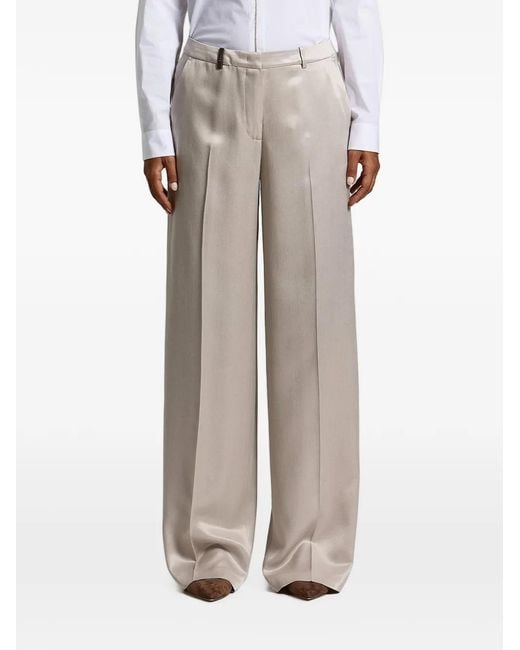 Peserico Gray Satin-Finish Wide-Leg Trousers