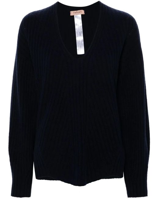 Twinset Black V-Neck Ribbed-Knit Jumper