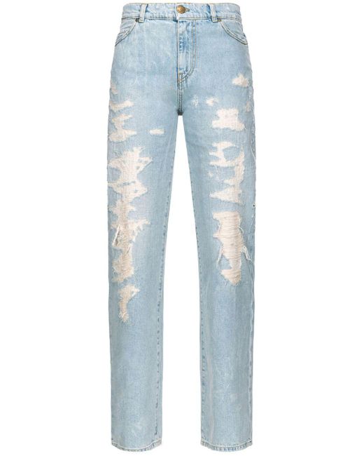 Pinko Blue Distressed Straight-leg Jeans