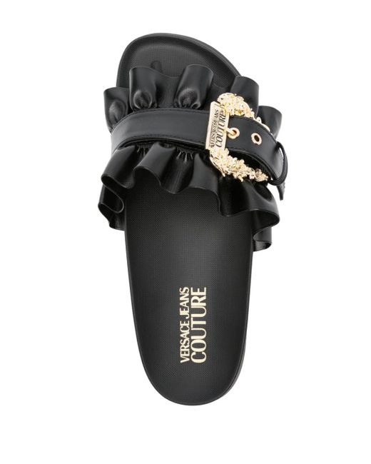 Versace Black Logo-buckle Ruffled Slides