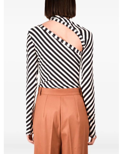 Ioana Ciolacu White Diagonal-Stripe Cut-Out Bodysuit