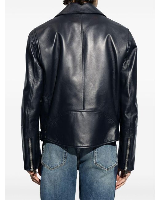 Alexander McQueen Black Notched-lapels Leather Biker Jacket for men