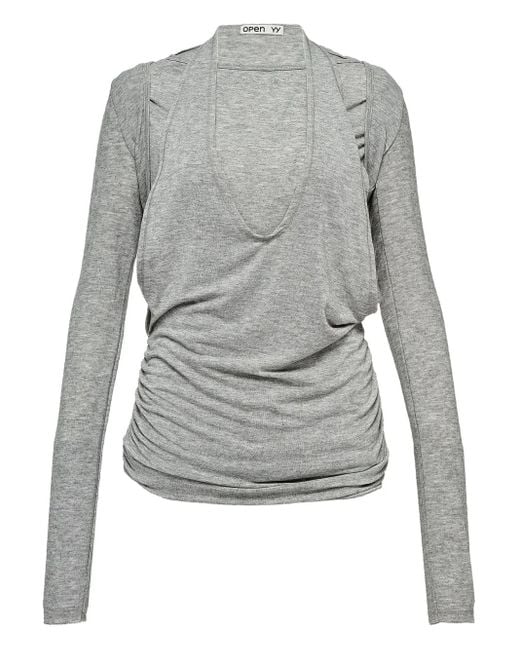Camiseta drapeada de manga larga OPEN YY de color Gray