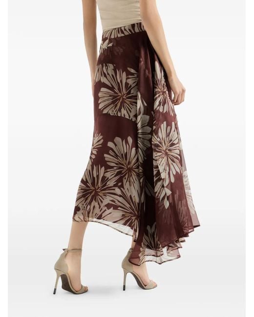 Brunello Cucinelli Brown Bloom Printed Skirt