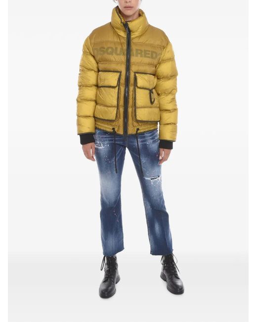 DSquared² Yellow Logo-Print Quilted Jacket
