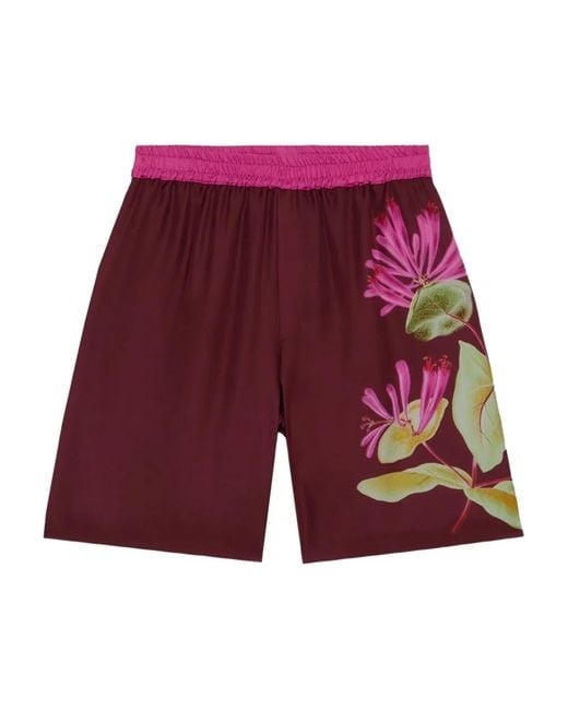 Pierre Louis Mascia Red Floral-Print Elastic-Waist Shorts