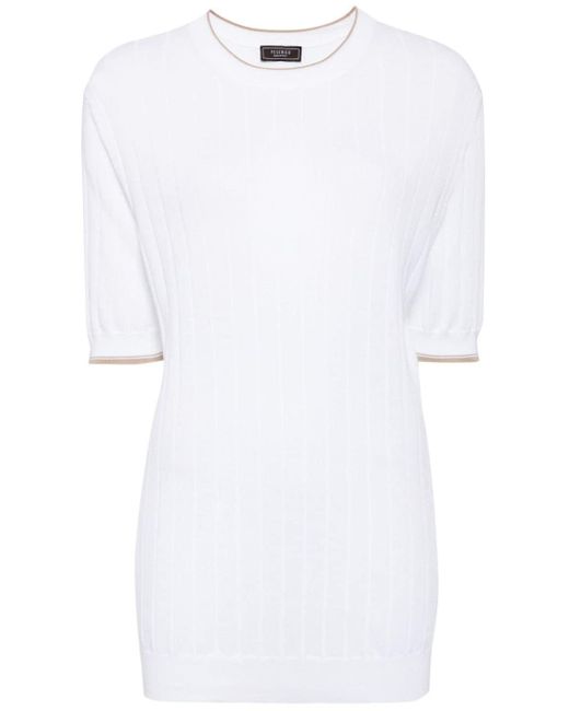 Peserico White Ribbed-knit Cotton T-shirt