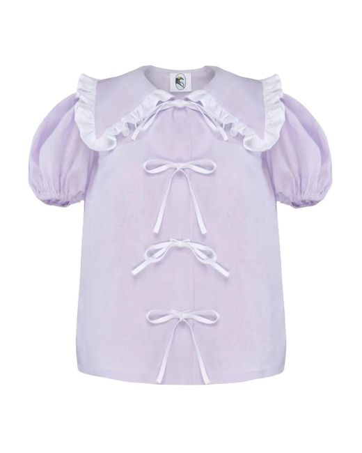 Sleeper Purple Puff-Sleeves Linen Pyjama Top