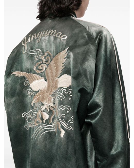 Maison Mihara Yasuhiro Green Embroidered Satin Bomber Jacket for men