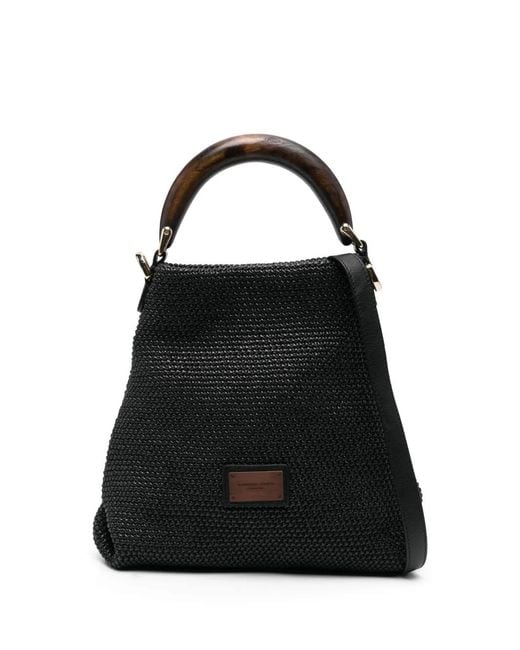 Roberto Festa Black Logo-Patch Tote Bag