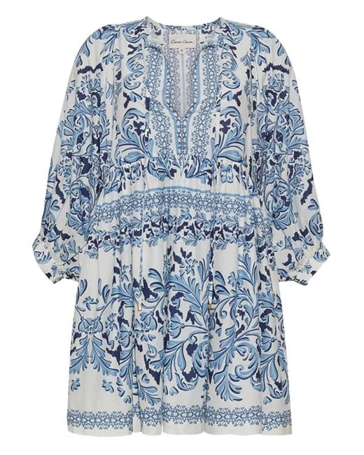 Cara Cara Blue Baroque-Print Mini Dress