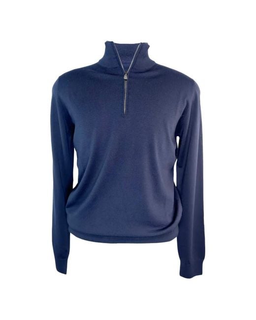 Piacenza 1733 Blue Pull En Laine Mérinos À Col Zippé for men