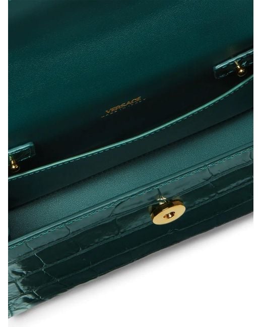 Versace Green Medusa 95' Small Croc-Effect Top-Handle Bag
