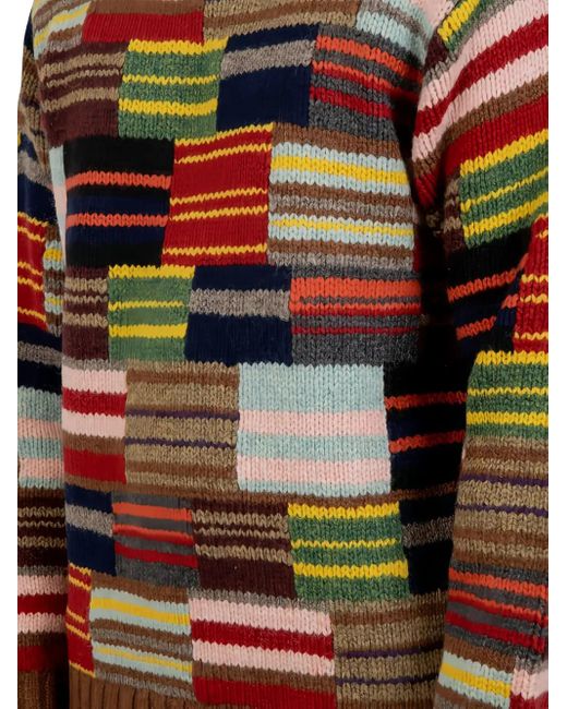 Beams Plus Red Patchwork Crewneck Sweater for men