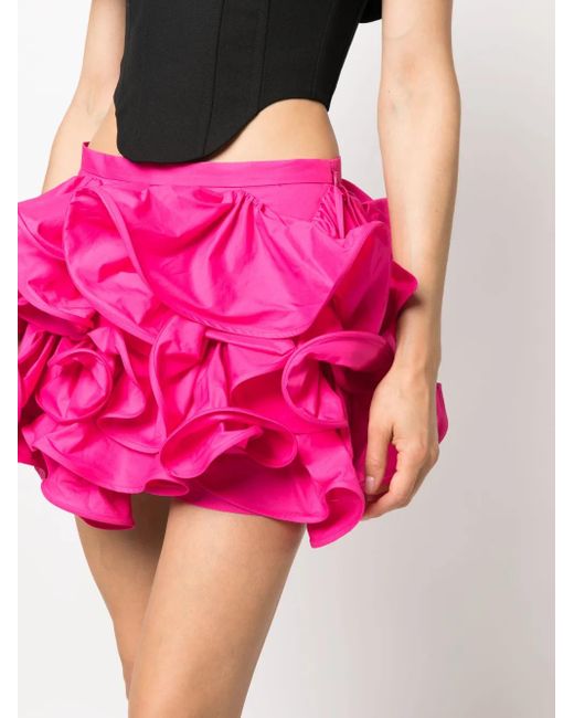 Rochas Pink Ruffled Low-Rise Mini Shorts