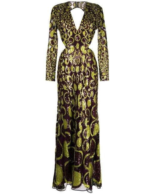 Elie Saab Green Open-Back Embroidered Gown