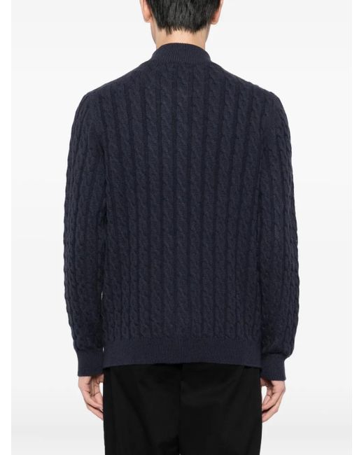 Kiton Blue Cable-Knit Zip-Up Cardigan for men