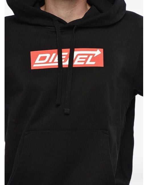 DIESEL Black Logo-Print Brushed Hoodie for men