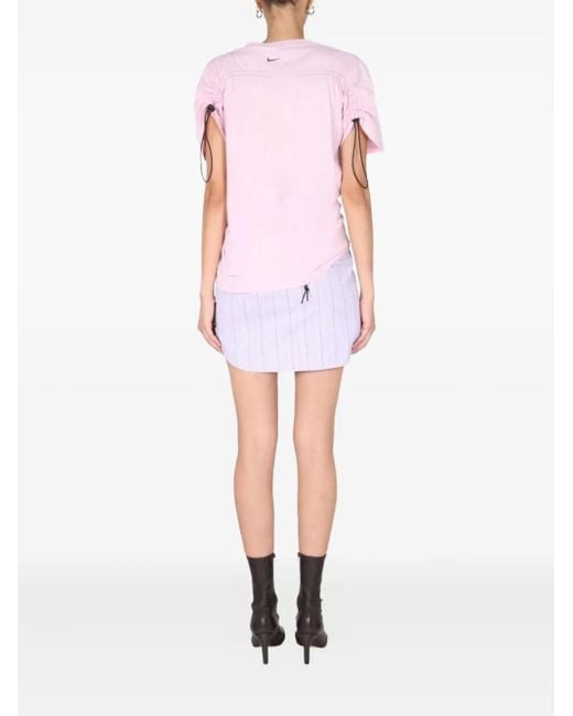 1/OFF Pink Drawstring Striped Dress