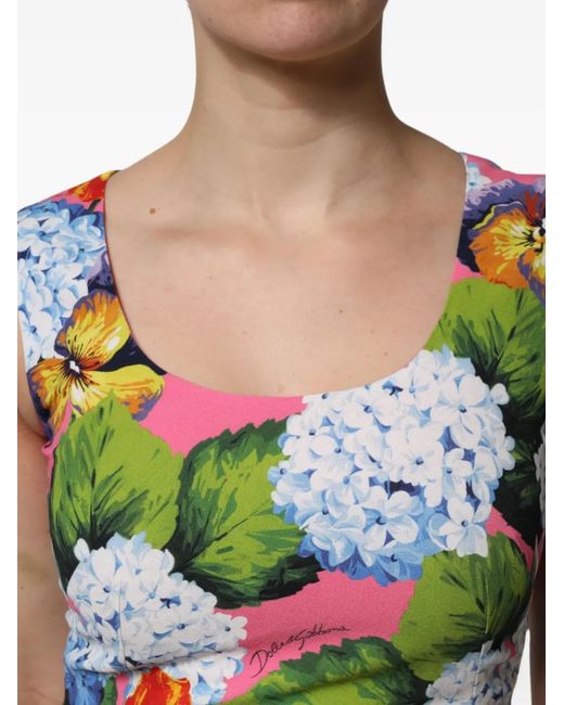 Dolce & Gabbana Red Floral-Print Sleeveless Midi Dress