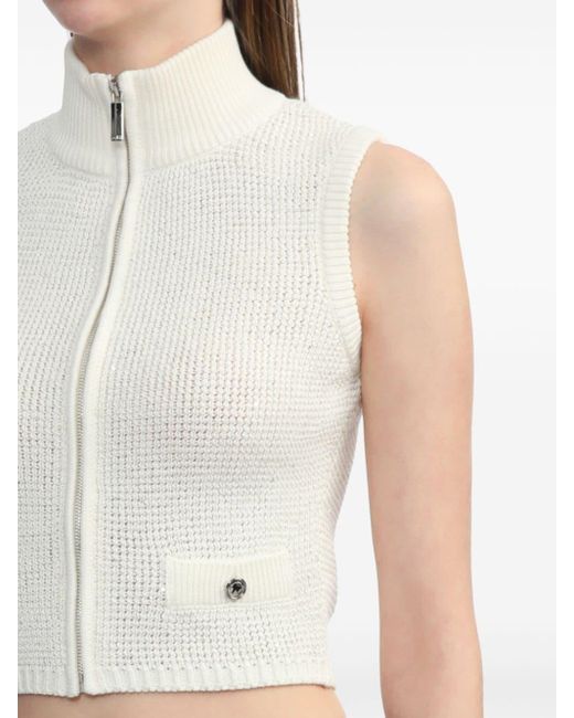 Alessandra Rich White Pocket-detail Zip-front Knitted Top