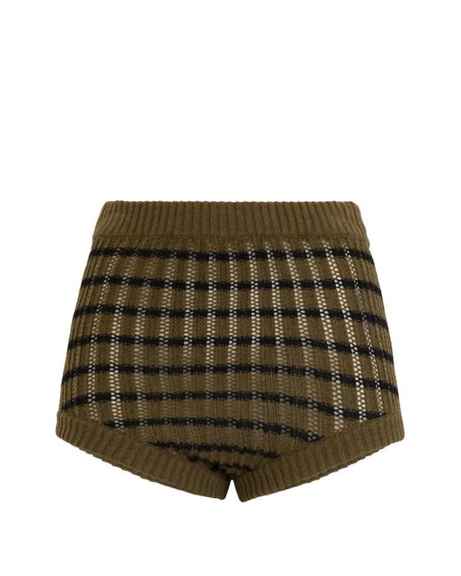 RED Valentino Green Checked Knit Mini Shorts