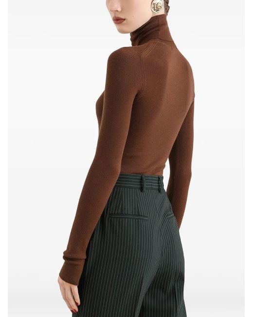 Dolce & Gabbana Brown Ribbed Cashmere Turtleneck Pullover