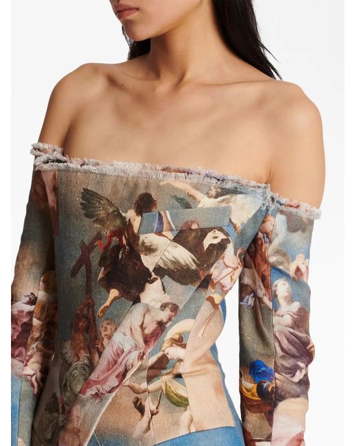 Balmain Multicolor Sky-Print Off-The-Shoulder Jacket