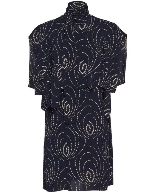 Prada Blue Kleid mit abstraktem Print