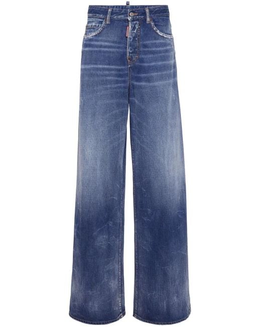 DSquared² Blue High-Rise Wide-Leg Jeans