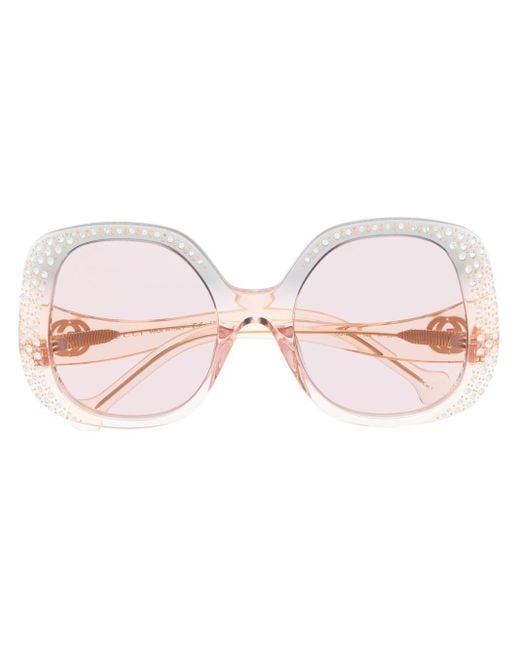 Gucci Pink Eckige Sonnenbrille mit Kristallen