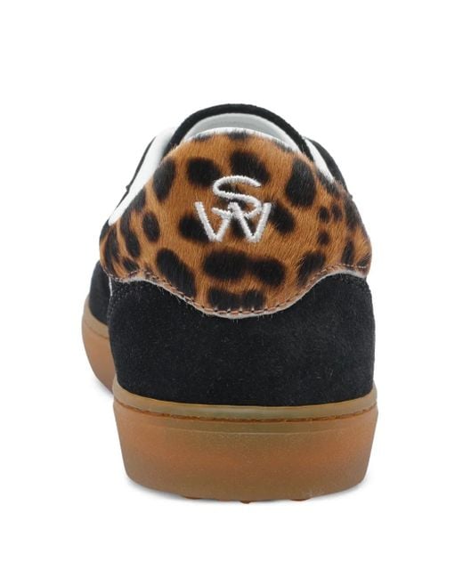 Stuart Weitzman Black Runaround Suede Leather Leopard-Print Detail Sneakers