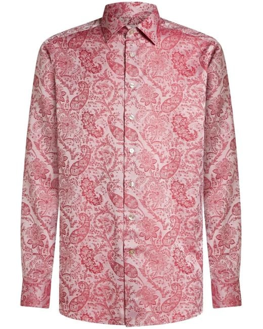 Etro Pink Paisley-Print Cotton Shirt for men
