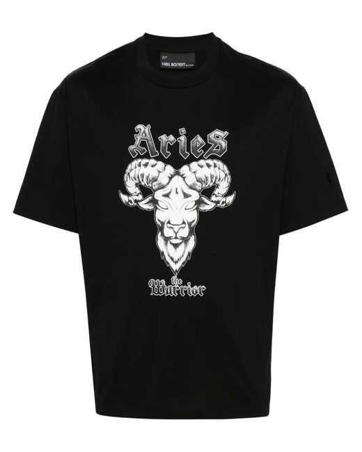 Neil Barrett Black Aries Graphic-Print Cotton T-Shirt for men