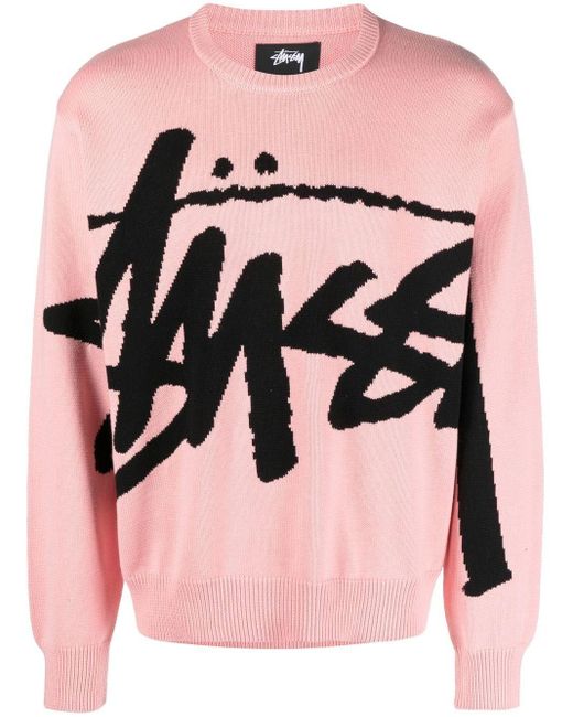 Stussy Gestrickter Pullover mit Logo in Pink für Herren