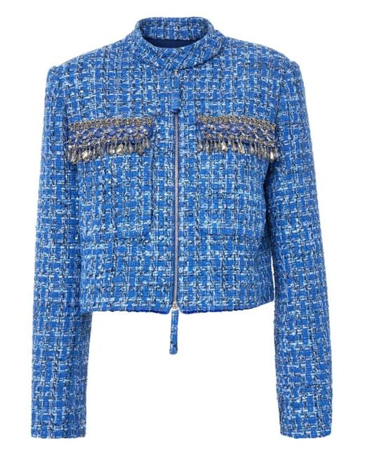 Carolina Herrera Blue Embellished Tweed Jacket