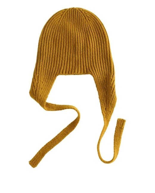 Margaret Howell Yellow Ribbed Tie Beanie Hat