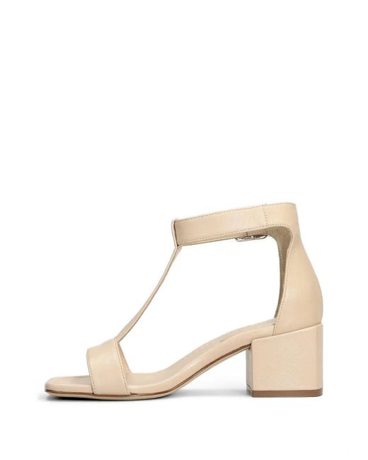 Anna F. Natural T-Bar Block-Heel Sandals