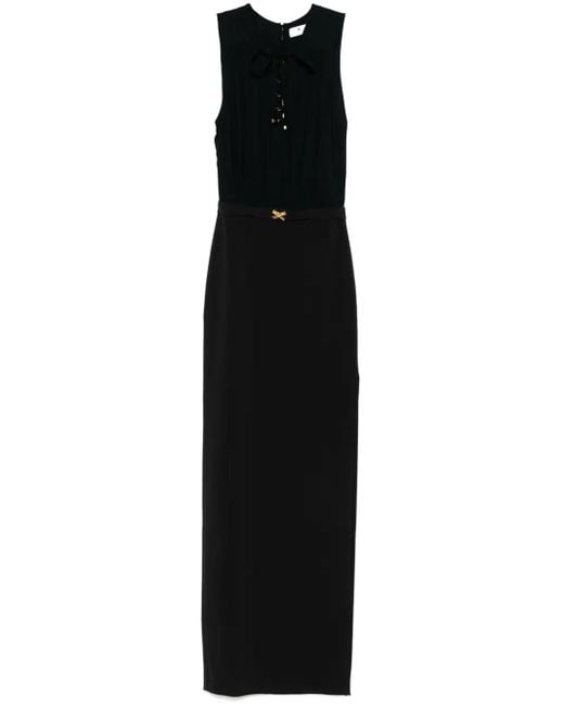 Elisabetta Franchi Black Lace-Up Crepe Maxi Dress