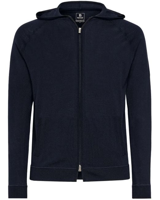 Boggi Blue Merino-Wool Zip Hoodie for men