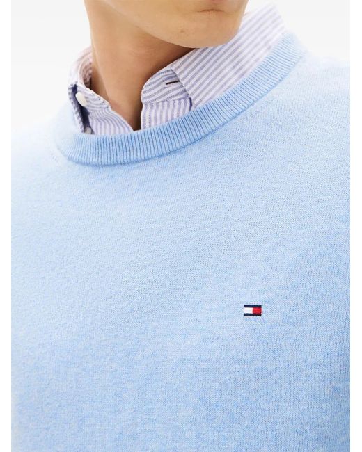 Tommy Hilfiger Blue Logo-Embroidered Crew-Neck Sweater for men