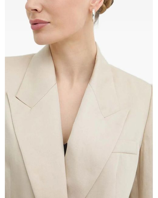 IVY & OAK Natural Double-Breasted Peak-Lapel Blazer