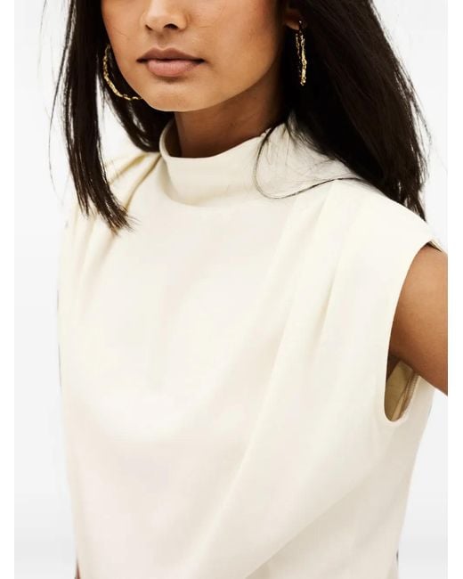 Ba&sh White Hoda Pleated High-Neck Sleeveless Blouse