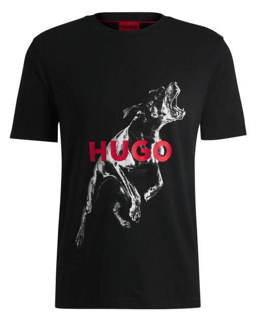 HUGO Black Graphic Print T-Shirt for men