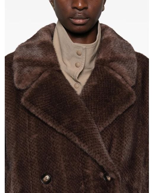 S.W.O.R.D Brown Double-Breasted Faux-Fur Coat