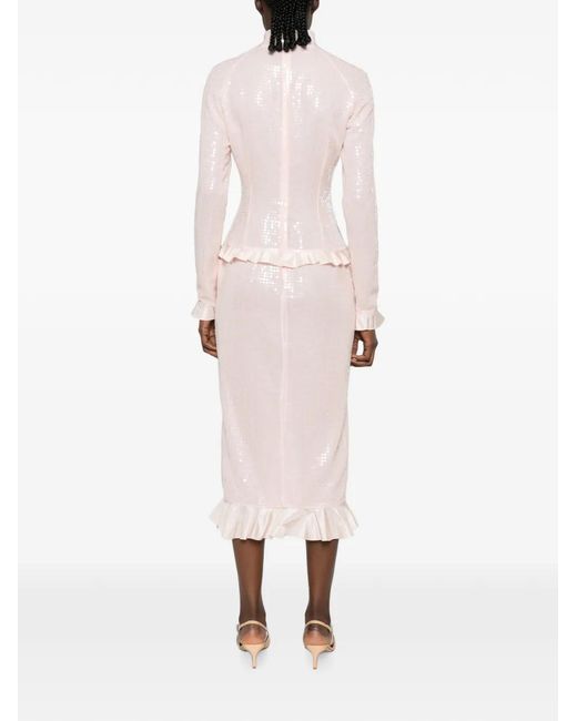 Alessandra Rich Pink Sequin-Embellished Bow-Detail Midi Dress