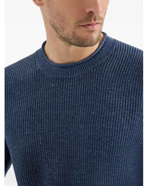 Brunello Cucinelli Blue Linen And Cotton T-Shirt for men