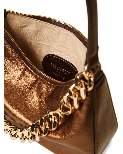 Twinset Brown Liliane Medium Laminated Leather Bag
