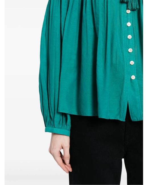 Isabel Marant Green Abadi Pintuck Blouse