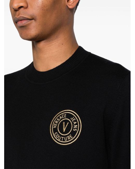 Versace Black Logo-embroidered Crew-neck Jumper for men